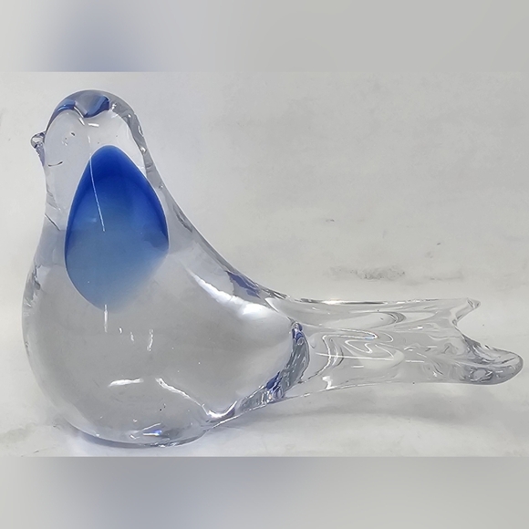Source Unknown Other - Hand Blown Glass Bird Figurine Paperweight  Azure Blue Clear 3”H